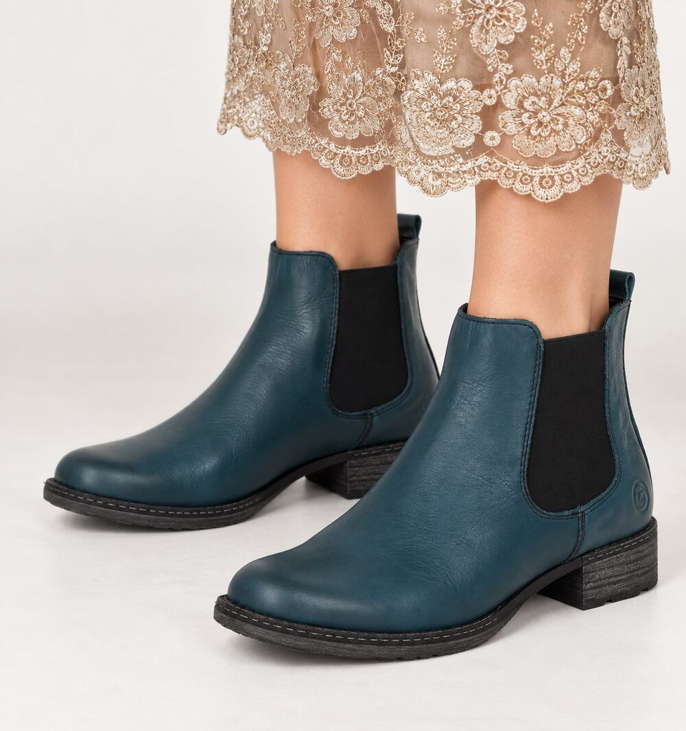 Remonte Chandra 75 Petrol Leather Ankle Boot Bootie Blue Womens US Size 7 New